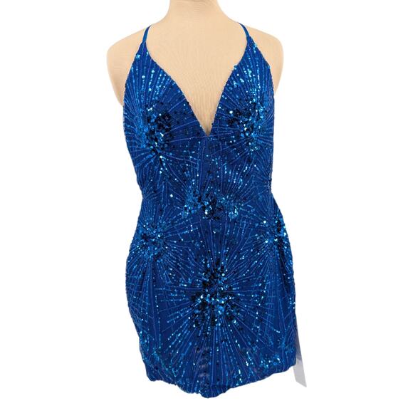 Portia & Scarlett PS23136 Cobalt Sequin Mini Dress Size 10 Prom Homecoming NWT - Picture 2 of 6